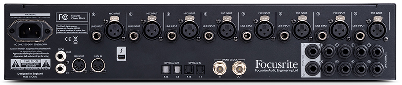 Focusrite Clarett 8PreX close-up rear panel