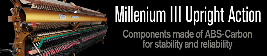 Kawai Millenium III upright piano action offers stability and reliablity